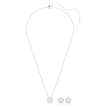 Ariana Grande x Swarovski set, Crystal pearl, Round cut, Flower, White, Rhodium plated image 3