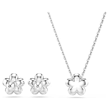 Ariana Grande x Swarovski set, Crystal pearl, Round cut, Flower, White, Rhodium plated image 6