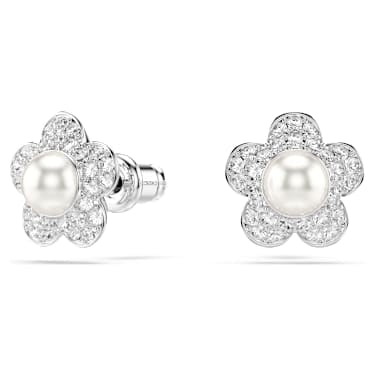 Ariana Grande x Swarovski set, Crystal pearl, Round cut, Flower, White, Rhodium plated image 5