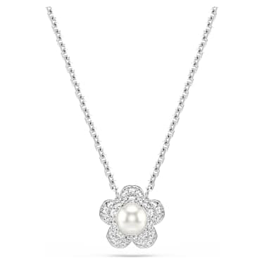 Ariana Grande x Swarovski set, Crystal pearl, Round cut, Flower, White, Rhodium plated image 4