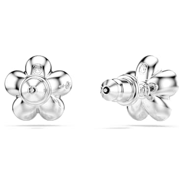 Ariana Grande x Swarovski stud earrings, Crystal Pearl, Round cut, Flower, White, Rhodium plated image 4