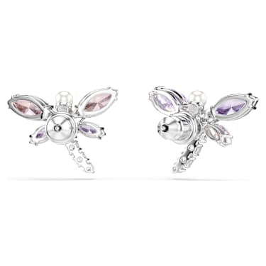 Ariana Grande x Swarovski stud earrings, Mixed cuts, Dragonfly, Multicolored, Rhodium plated image 4
