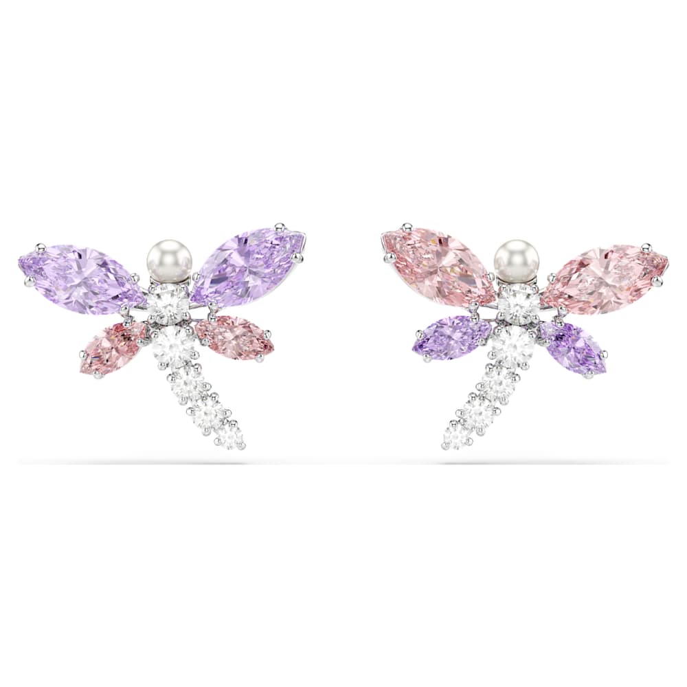 Ariana Grande x Swarovski stud earrings, Mixed cuts, Dragonfly, Multicolored, Rhodium plated image 1