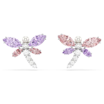 Ariana Grande x Swarovski stud earrings, Mixed cuts, Dragonfly, Multicolored, Rhodium plated image 1