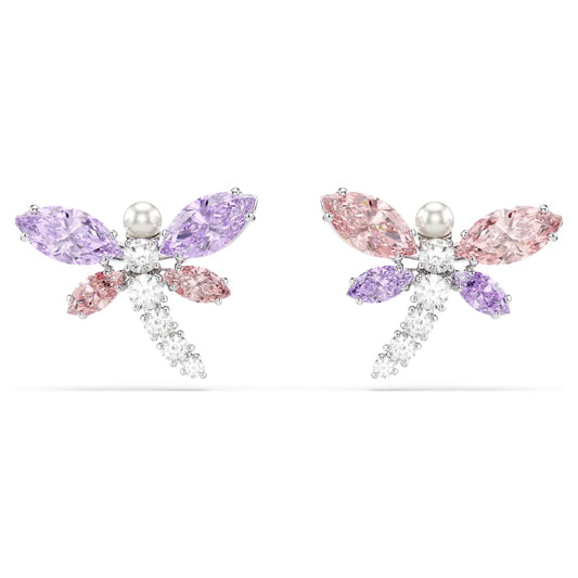 Ariana Grande x Swarovski stud earrings, Mixed cuts, Dragonfly, Multicolored, Rhodium plated image 1