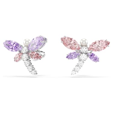 Ariana Grande x Swarovski stud earrings, Mixed cuts, Dragonfly, Multicolored, Rhodium plated image 2