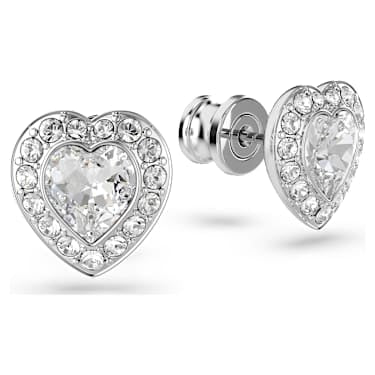 Ariana Grande x Swarovski stud earrings, Mixed cuts, Heart, White, Rhodium plated image 3