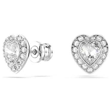 Ariana Grande x Swarovski stud earrings, Mixed cuts, Heart, White, Rhodium plated image 2