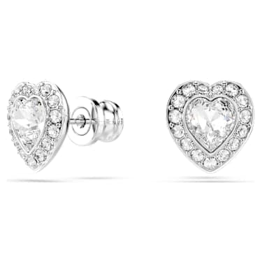 Ariana Grande x Swarovski stud earrings, Mixed cuts, Heart, White, Rhodium plated image 6
