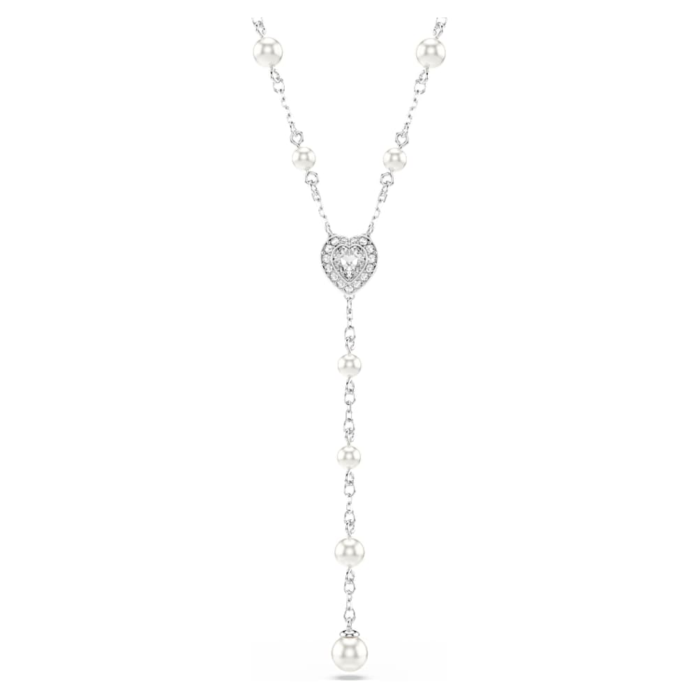 Ariana Grande x Swarovski Y necklace, Mixed cuts, Crystal pearl, Heart, White, Rhodium plated image 1