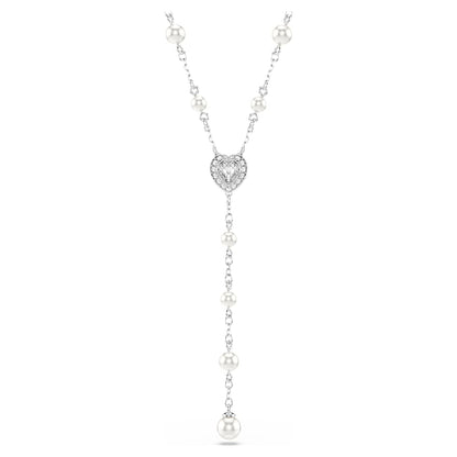 Ariana Grande x Swarovski Y necklace, Mixed cuts, Crystal pearl, Heart, White, Rhodium plated image 1