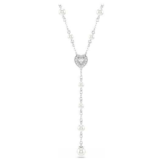 Ariana Grande x Swarovski Y necklace, Mixed cuts, Crystal pearl, Heart, White, Rhodium plated image 1