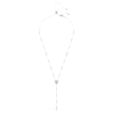 Ariana Grande x Swarovski Y necklace, Mixed cuts, Crystal pearl, Heart, White, Rhodium plated image 2