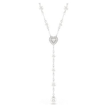 Ariana Grande x Swarovski Y necklace, Mixed cuts, Crystal pearl, Heart, White, Rhodium plated image 6