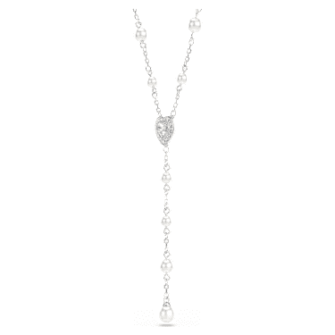 Ariana Grande x Swarovski Y necklace, Mixed cuts, Crystal pearl, Heart, White, Rhodium plated image 3