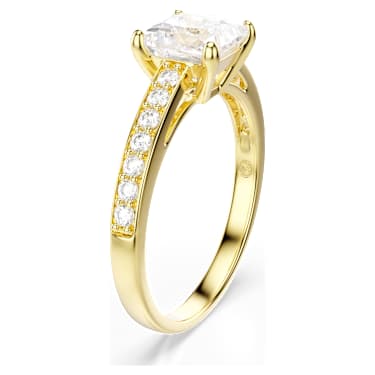 Attract ring, Square cut, Pave, White, 18K gold finish image 2