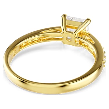 Attract ring, Square cut, Pave, White, 18K gold finish image 4