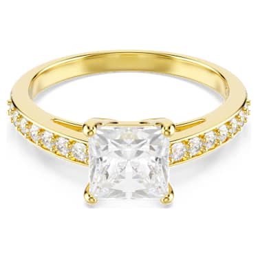 Attract ring, Square cut, Pave, White, 18K gold finish image 5