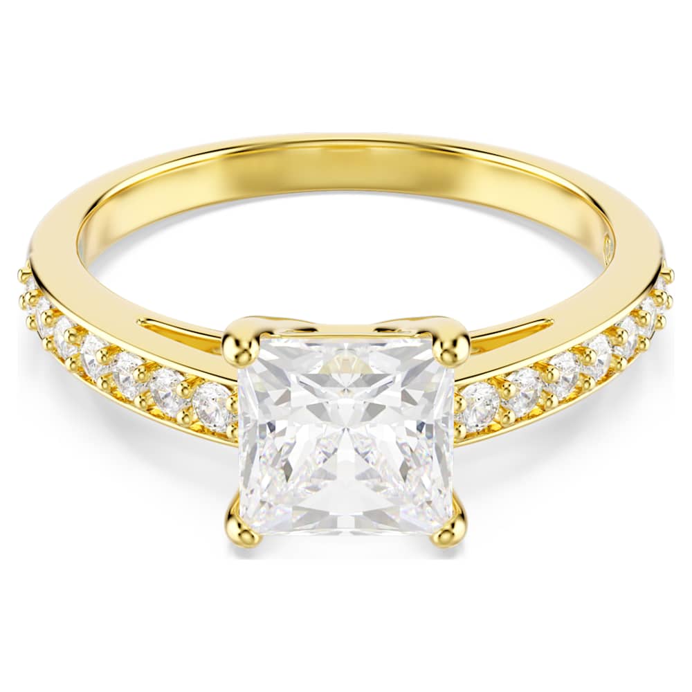 Attract ring, Square cut, Pave, White, 18K gold finish image 1