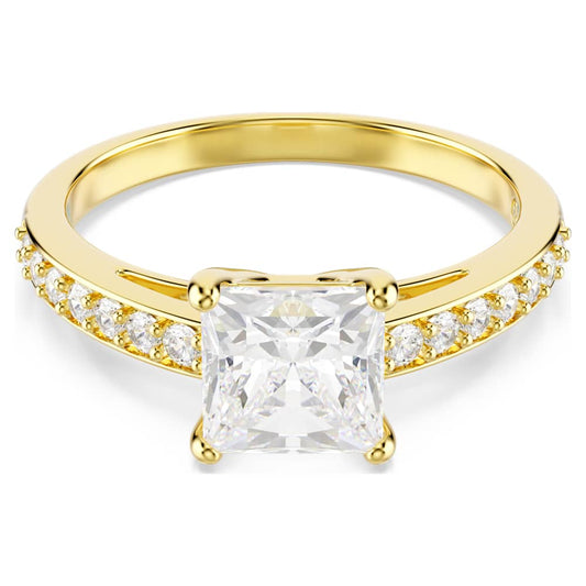 Attract ring, Square cut, Pave, White, 18K gold finish image 1