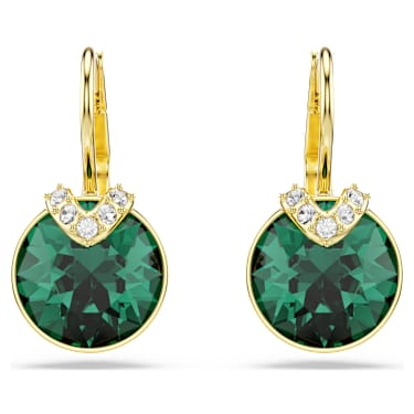 Bella V drop earrings, Round cut, Green, 18K gold finish image 2