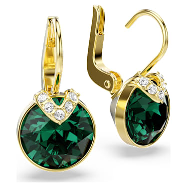 Bella V drop earrings, Round cut, Green, 18K gold finish image 3