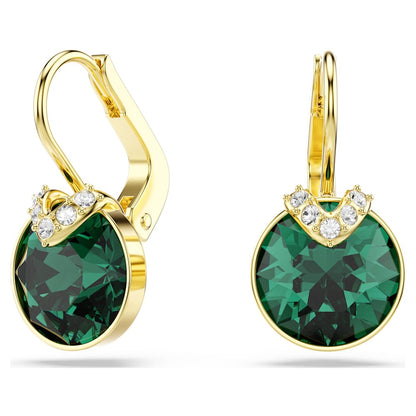 Bella V drop earrings, Round cut, Green, 18K gold finish image 1