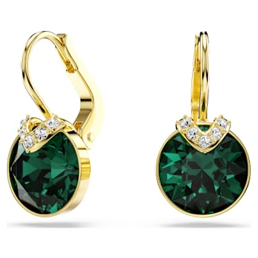 Bella V drop earrings, Round cut, Green, 18K gold finish image 5
