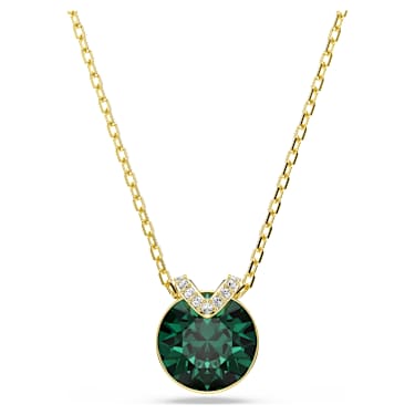 Bella V pendant, Round cut, Green, 18K gold finish image 6
