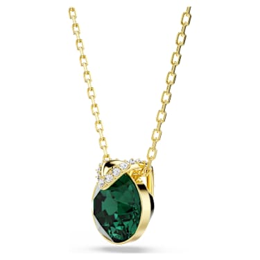 Bella V pendant, Round cut, Green, 18K gold finish image 3