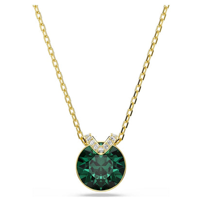 Bella V pendant, Round cut, Green, 18K gold finish image 1