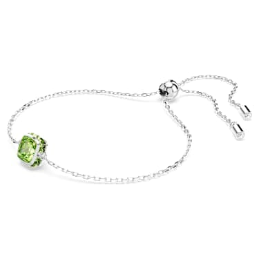 Birthstone bracelet, Square cut, August, Green, Rhodium plated image 2