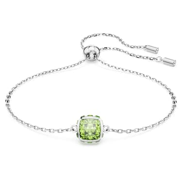 Birthstone bracelet, Square cut, August, Green, Rhodium plated image 5