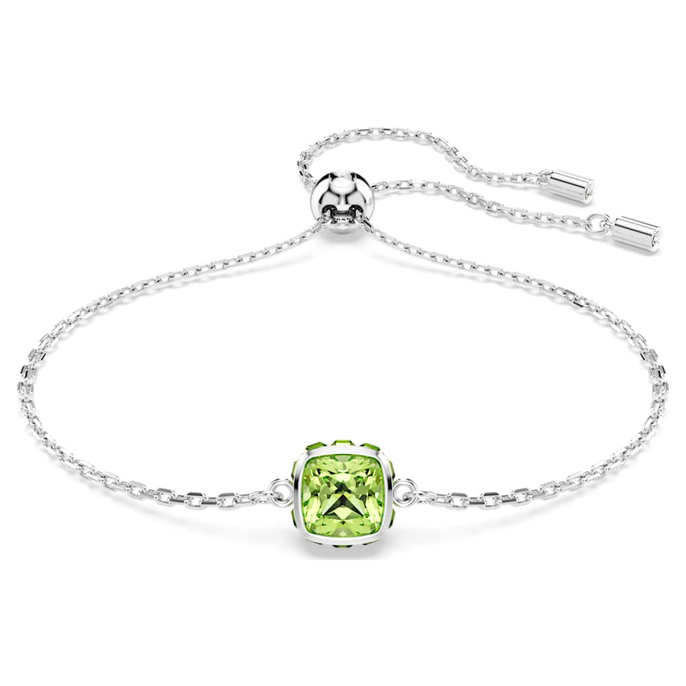 Birthstone bracelet, Square cut, August, Green, Rhodium plated image 1