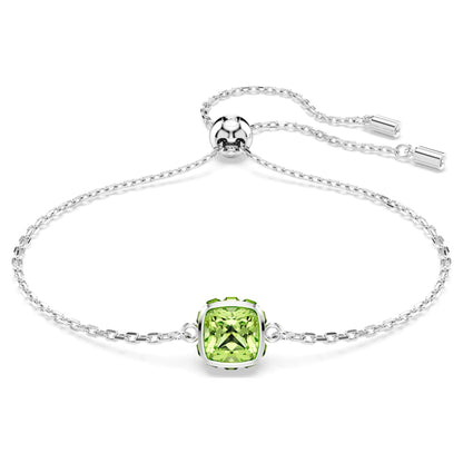 Birthstone bracelet, Square cut, August, Green, Rhodium plated image 1