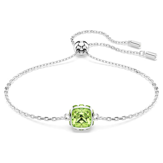 Birthstone bracelet, Square cut, August, Green, Rhodium plated image 1