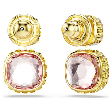 Chroma drop earrings, Cushion cut, Multicolored, 18K gold finish image 4