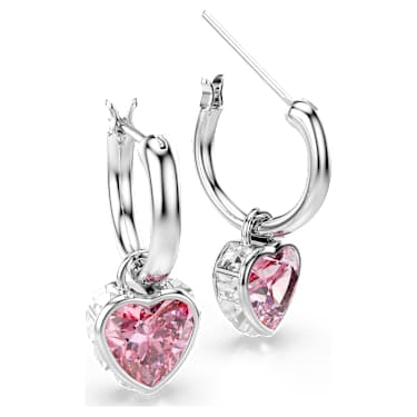 Chroma drop earrings, Heart, Pink, Rhodium plated image 3