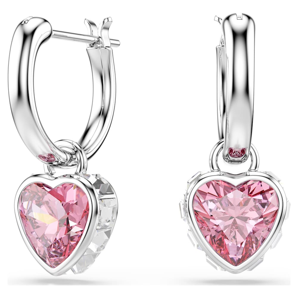 Chroma drop earrings, Heart, Pink, Rhodium plated image 1