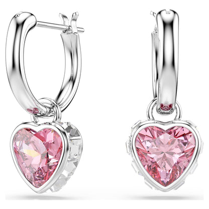 Chroma drop earrings, Heart, Pink, Rhodium plated image 1