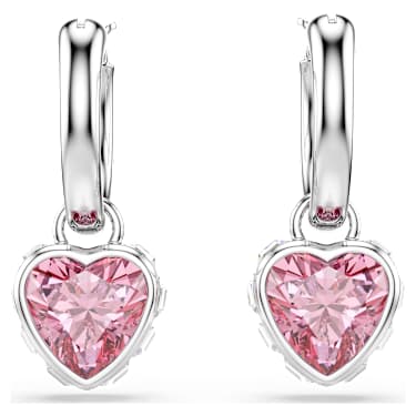 Chroma drop earrings, Heart, Pink, Rhodium plated image 2