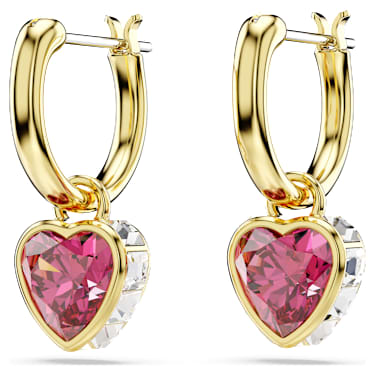 Chroma drop earrings, Heart, Red, 18K gold finish image 3