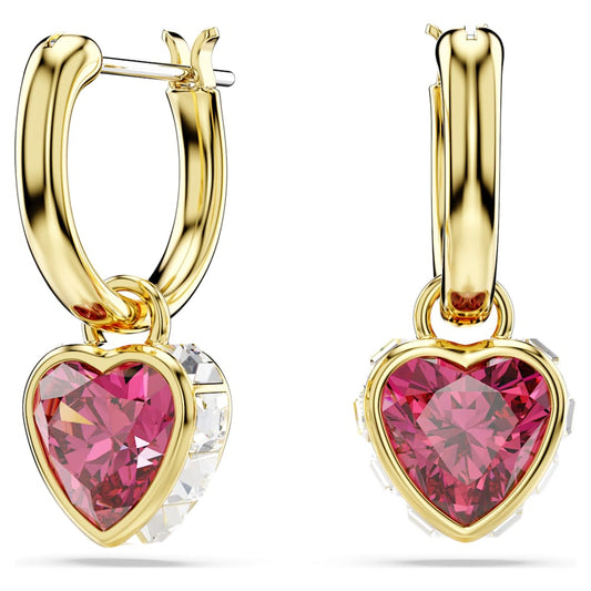 Chroma drop earrings, Heart, Red, 18K gold finish image 1