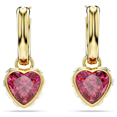 Chroma drop earrings, Heart, Red, 18K gold finish image 2