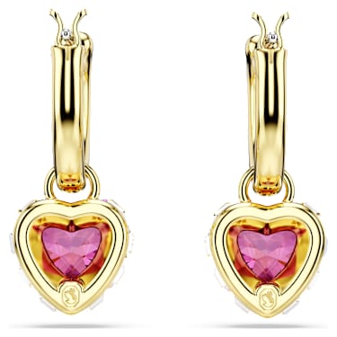 Chroma drop earrings, Heart, Red, 18K gold finish image 4