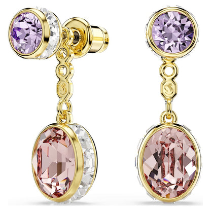 Chroma drop earrings, Mixed cuts, Multicolored, 18K gold finish image 1