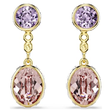 Chroma drop earrings, Mixed cuts, Multicolored, 18K gold finish image 2