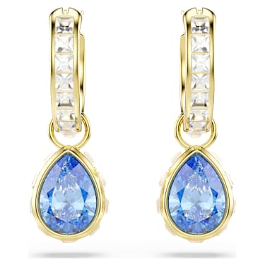 Chroma drop earrings, Pear cut, Blue, 18K gold finish image 2