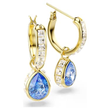 Chroma drop earrings, Pear cut, Blue, 18K gold finish image 3