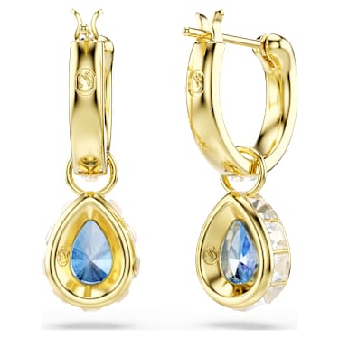 Chroma drop earrings, Pear cut, Blue, 18K gold finish image 4
